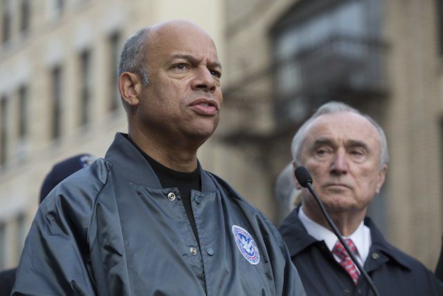 Homeland Security Secretary Jeh Johnson (left) with NYPD Commissioner Bill Bratton<br/>
